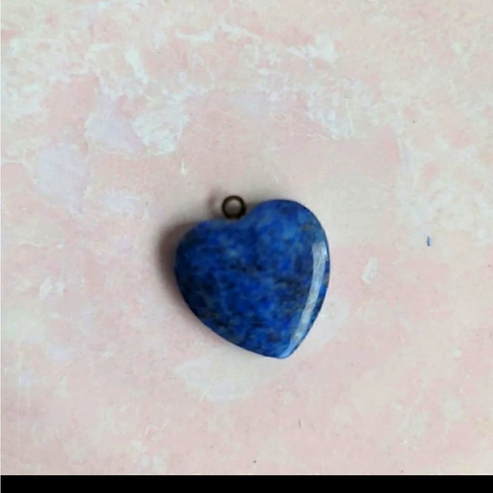 Royal blue smooth pebble stone heart pendant